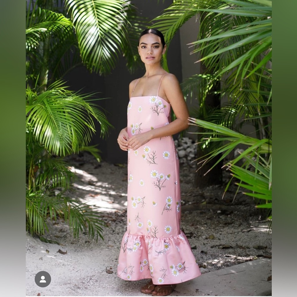 Floral Pink Maxi Dress with Ruffle Hem